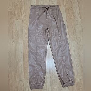 Unbranded Faux Leather Pant Stretch beige Elastic Ankle